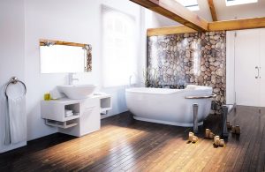 Bagno con parquet in iroko