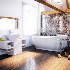 Bagno con parquet in iroko