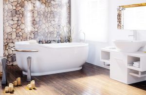 Un bagno con parquet in doussié