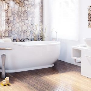 Un bagno con parquet in doussié