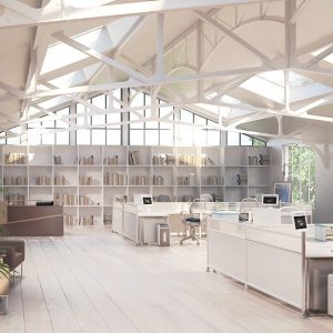 Grande open space con parquet per ufficio