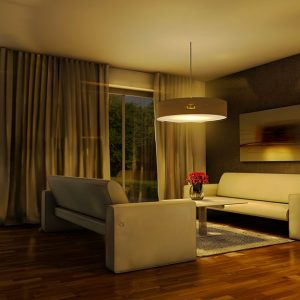 Salotto con atmosfera soffusa e parquet in merbau