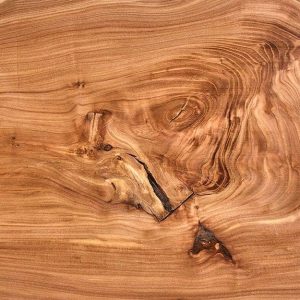 Dettaglio di una tavola in legno di olmo, con le venature e le
