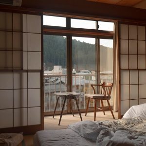 Camera da letto in stile giapponese, con