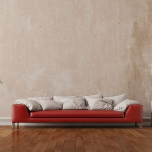 Salotto minimale con parquet in legno di pero,