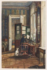 Un acquerello dell'800 dell'artista polacco C. M. Fredro mostra l'interno di una stanza del Reuss Palace di Dresda