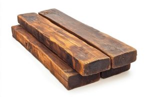 Quattro tavole di legno di keruing invecchiato, su sfondo bianco